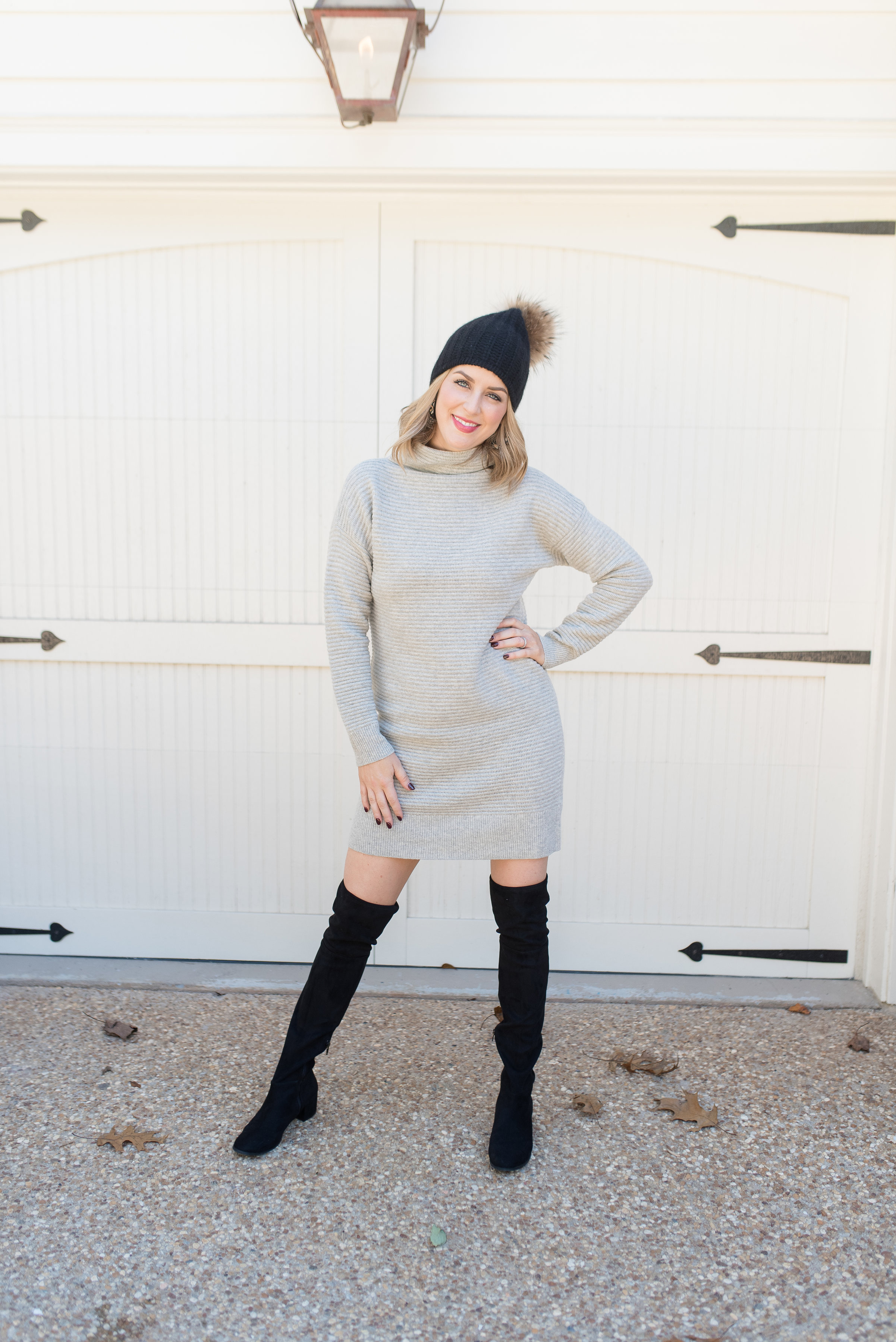sweater dress with riding boots