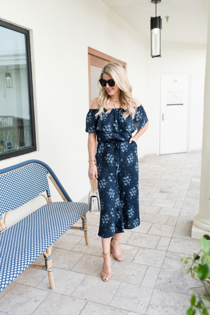 Comfortable Off-the-Shoulder Navy Jumpsuit - J. Cathell
