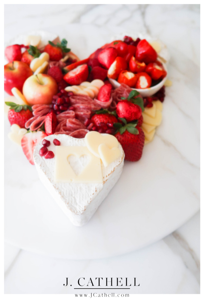 heart shaped brie for Valentine's Day charcuterie board