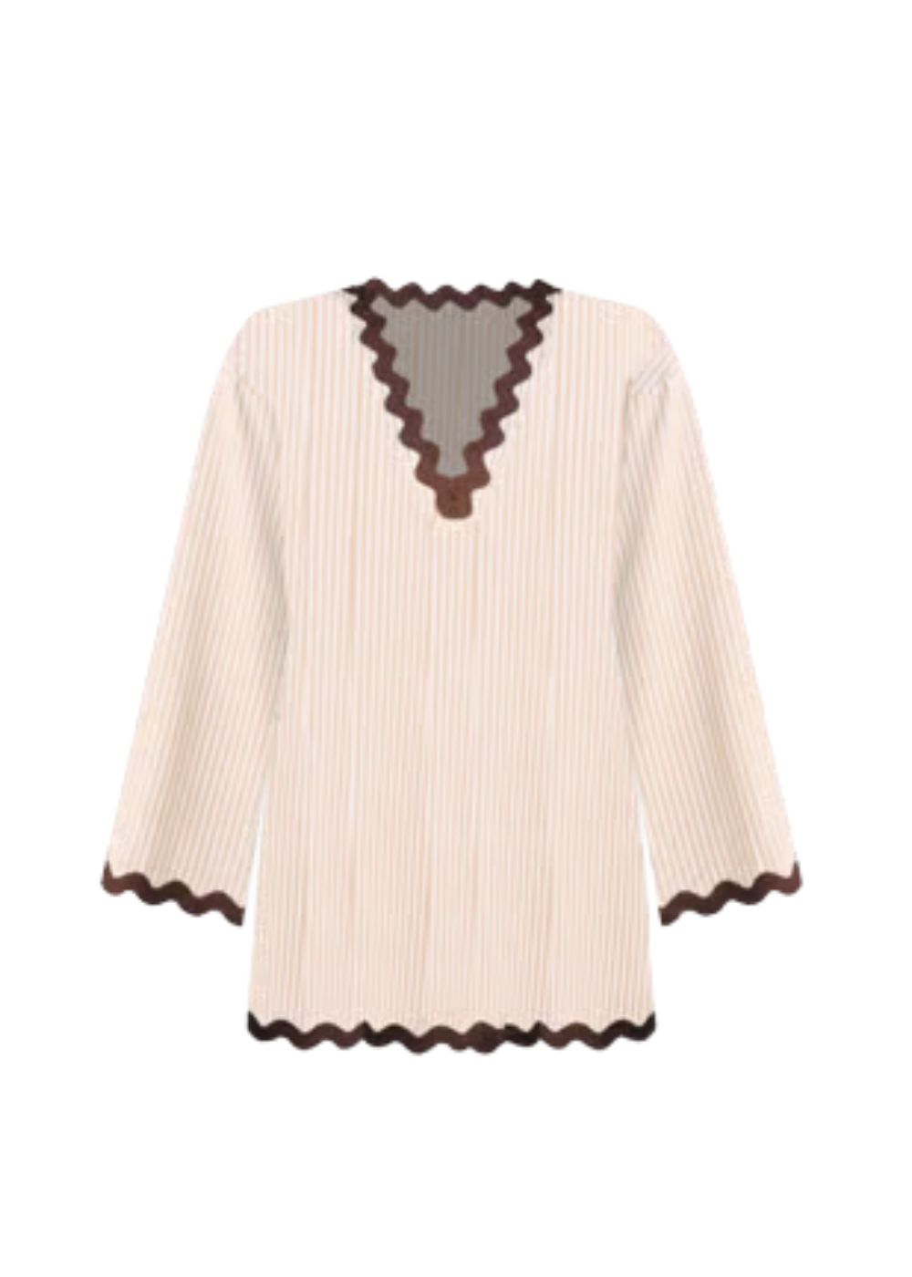 Flat White, Striped Ric Rac Tunic,Neutral Pattern - J. Cathell